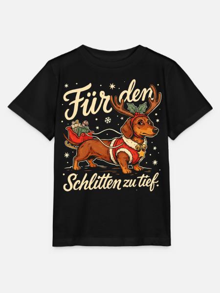 Dackel mit Weihnachtsschlitten und Geschenken - Stanley/Stella Kinder T-Shirt MINI CREATOR  - Schwarz