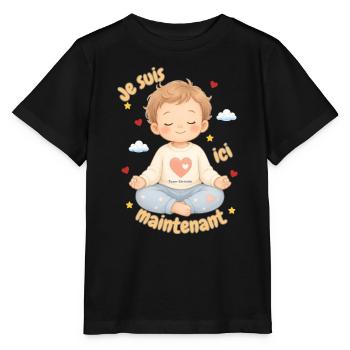 Ich bin jetzt hier, Kindermeditation - Stanley/Stella Kinder T-Shirt MINI CREATOR  - Schwarz - Vorne - Mikhail (115cm)