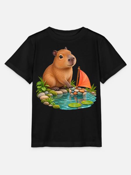 Kleines Capybara am Kieselboot - Stanley/Stella Kinder T-Shirt MINI CREATOR  - Schwarz