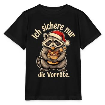 Waschbär mit Weihnachtsmütze und Lebkuchen - Stanley/Stella Kinder T-Shirt MINI CREATOR  - Schwarz - Vorne - Mikhail (115cm)