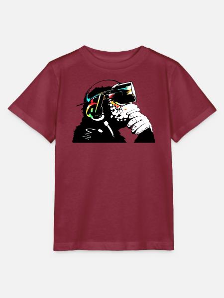 Monksy - Affe mit Virtual Reality Brille - Stanley/Stella Kinder T-Shirt MINI CREATOR - Burgunderrot