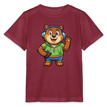 Bär Lustige Zeichentrickfigur Kopfhörer Musik - Stanley/Stella Kinder T-Shirt MINI CREATOR  - Burgunderrot - Vorne - Kain (125cm)