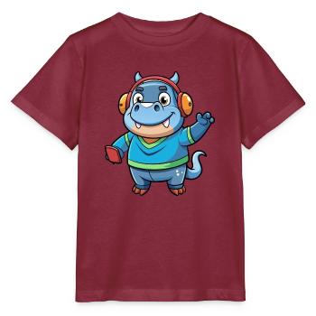 Nilpferd Lustige Zeichentrickfigur Kopfhörer Musik - Stanley/Stella Kinder T-Shirt MINI CREATOR  - Burgunderrot - Vorne - Kain (125cm)