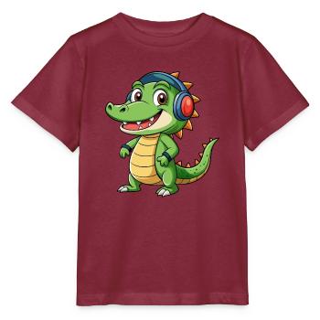 Krokodil Lustige Zeichentrickfigur Kopfhörer Musik - Stanley/Stella Kinder T-Shirt MINI CREATOR  - Burgunderrot - Vorne - Kain (125cm)