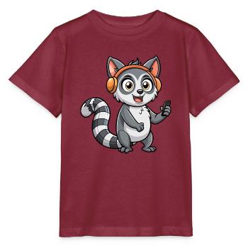 Lemur Lustige Zeichentrickfigur Kopfhörer Musik - Stanley/Stella Kinder T-Shirt MINI CREATOR  - Burgunderrot - Vorne - Kain (125cm)
