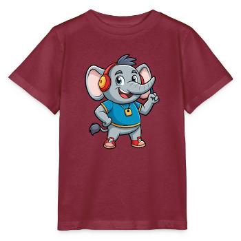 Elefant Lustige Zeichentrickfigur Kopfhörer Musik - Stanley/Stella Kinder T-Shirt MINI CREATOR  - Burgunderrot - Vorne - Kain (125cm)