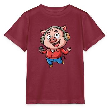 Schwein Lustige Zeichentrickfigur Kopfhörer Musik - Stanley/Stella Kinder T-Shirt MINI CREATOR  - Burgunderrot - Vorne - Kain (125cm)