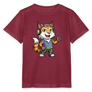 Luchs Lustige Zeichentrickfigur Kopfhörermusik - Stanley/Stella Kinder T-Shirt MINI CREATOR  - Burgunderrot - Vorne - Kain (125cm)