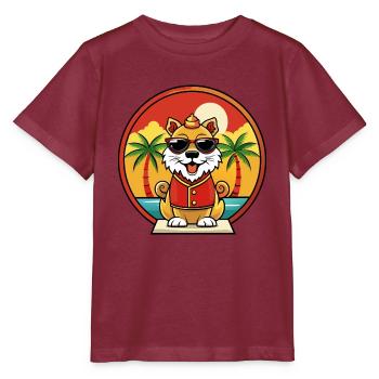 Chinese Imperial Dog Breed Cartoon Sunglass Beach - Stanley/Stella MINI CREATOR Kids’ T-Shirt - burgundy - Front - Kain (125cm)
