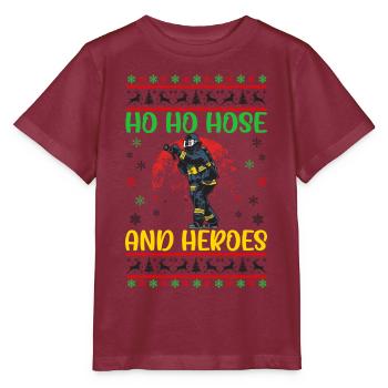 Ho Ho Schlauch Und Helden Feuerwehr Weihnachten - Stanley/Stella Kinder T-Shirt MINI CREATOR  - Burgunderrot - Vorne - Kain (125cm)