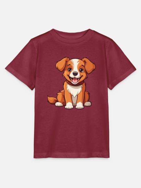 Hund niedlich glücklich kawaii Cartoon Clipart Tier - Stanley/Stella Kinder T-Shirt MINI CREATOR - Burgunderrot