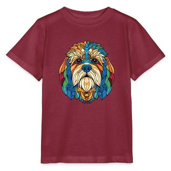 Tibetische Kyi Apso Hunderasse Aquarell Illustration - Stanley/Stella Kinder T-Shirt MINI CREATOR  - Burgunderrot - Vorne - Kain (125cm)