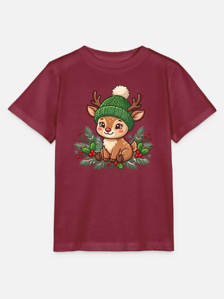 Gemütlicher Winterhirsch-Plush - Stanley/Stella Kinder T-Shirt MINI CREATOR  - Burgunderrot