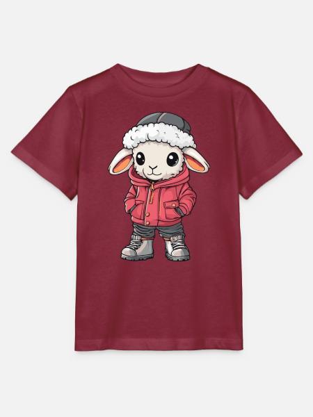 Schaf mit Winterjacke und Fellmütze - Stanley/Stella Kinder T-Shirt MINI CREATOR - Burgunderrot
