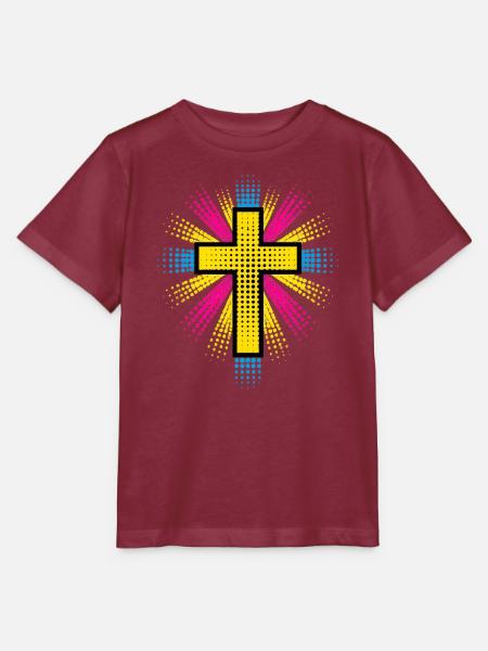 Sonnenneon Kreuz Spritzer - Stanley/Stella Kinder T-Shirt MINI CREATOR - Burgunderrot