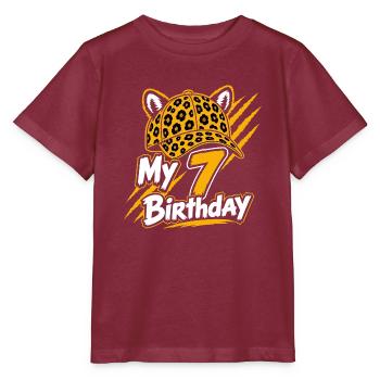 My 7 Birthday Leopard Party - Stanley/Stella Kinder T-Shirt MINI CREATOR  - Burgunderrot - Vorne - Kain (125cm)