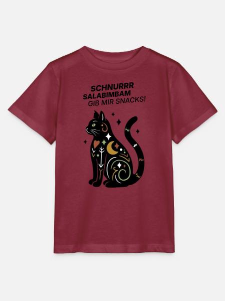 Schnurrrsalabimbam - Gib mir Snacks! - Katze - Stanley/Stella Kinder T-Shirt MINI CREATOR - Burgunderrot