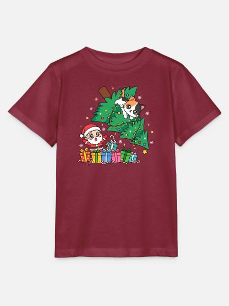 Weihnachtskatze zwischen Baum und Geschenken - Stanley/Stella Kinder T-Shirt MINI CREATOR - Burgunderrot