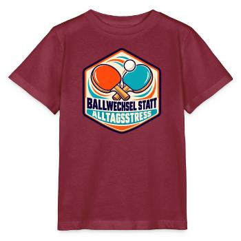 Tischtennis – Ballwechsel statt Alltagsstress - Stanley/Stella Kinder T-Shirt MINI CREATOR  - Burgunderrot - Vorne - Kain (125cm)