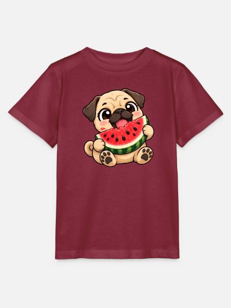 Mops Chibi Kawaii Cartoon Freude - Stanley/Stella Kinder T-Shirt MINI CREATOR  - Burgunderrot