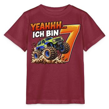 Monstertruck zum 7. Geburtstag – Yeahhh ich bin 7 - Stanley/Stella Kinder T-Shirt MINI CREATOR  - Burgunderrot - Vorne - Kain (125cm)