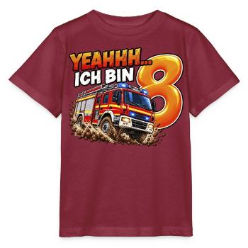 Feuerwehr zum 8. Geburtstag – Yeahhh ich bin 8 - Stanley/Stella Kinder T-Shirt MINI CREATOR  - Burgunderrot - Vorne - Kain (125cm)