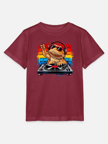 Bearded Dragon DJ Rainbow Vibes - Stanley/Stella Kinder T-Shirt MINI CREATOR - Burgunderrot