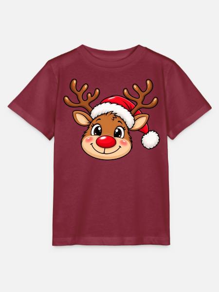 Niedlicher Weihnachtselch mit Weihnachtsmütze - Stanley/Stella Kinder T-Shirt MINI CREATOR - Burgunderrot