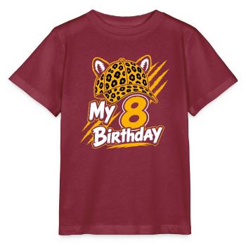 My 8 Birthday Leopard Party - Stanley/Stella Kinder T-Shirt MINI CREATOR  - Burgunderrot - Vorne - Kain (125cm)