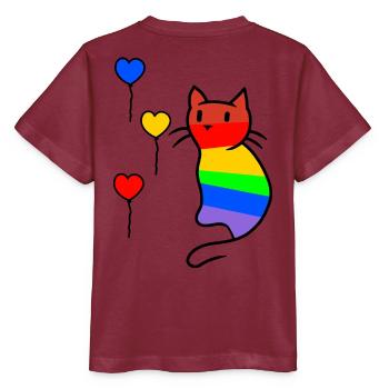 Katze Katzen Kitten LGBT Regenbogenfahne Liebe - Stanley/Stella Kinder T-Shirt MINI CREATOR  - Burgunderrot - Hinten - Kain (125cm)