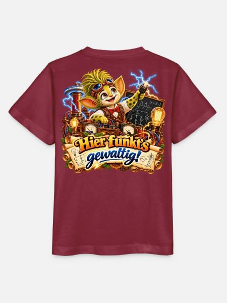 Wenuma Hier funkts gewaltig - Stanley/Stella Kinder T-Shirt MINI CREATOR - Burgunderrot