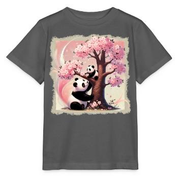Mama und Baby-Pandas am Kirschbaum - Stanley/Stella Kinder T-Shirt MINI CREATOR  - Anthrazit - Vorne - Kain (125cm)