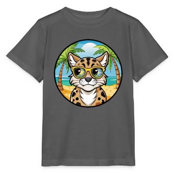Australian Spotted Mist Cat Breed Cartoon Beach - Stanley/Stella MINI CREATOR Kids’ T-Shirt - anthracite - Front - Kain (125cm)