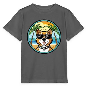 Cao De Castro Laboreiro Hunderasse Cartoon Strand - Stanley/Stella Kinder T-Shirt MINI CREATOR  - Anthrazit - Vorne - Kain (125cm)