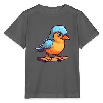 Lustiger Jay Vogel Kawaii Cartoon spielt Skateboard - Stanley/Stella Kinder T-Shirt MINI CREATOR  - Anthrazit - Vorne - Kain (125cm)