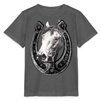 Pferd schaut durch ein Hufeisen - Stanley/Stella Kinder T-Shirt MINI CREATOR  - Anthrazit - Vorne - Kain (125cm)