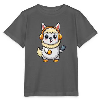 Alpaka Lustige Zeichentrickfigur Kopfhörer Musik - Stanley/Stella Kinder T-Shirt MINI CREATOR  - Anthrazit - Vorne - Kain (125cm)