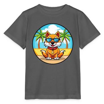 Chinese Imperial Dog Breed Cartoon Sunglass Beach - Stanley/Stella MINI CREATOR Kids’ T-Shirt - anthracite - Front - Kain (125cm)