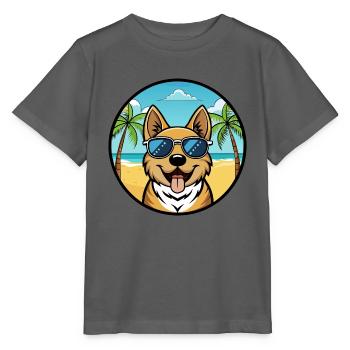 South Russian Ovcharka Dog Breed Cartoon Beach - Stanley/Stella MINI CREATOR Kids’ T-Shirt - anthracite - Front - Kain (125cm)