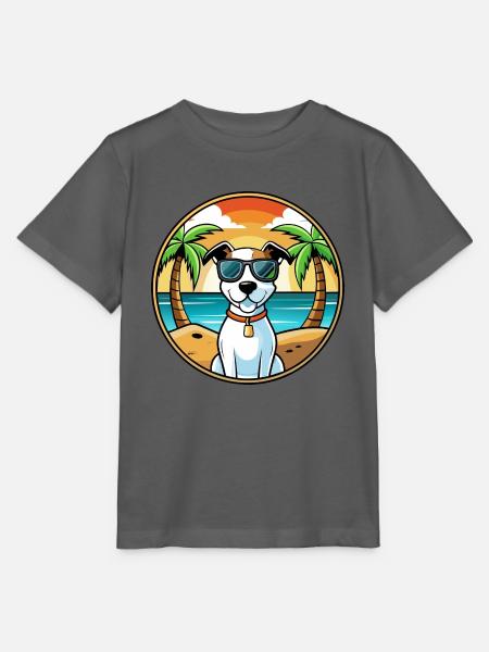 Parson Russell Terrier Hunderasse Cartoon Beach - Stanley/Stella Kinder T-Shirt MINI CREATOR - Anthrazit