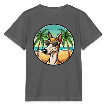 Old Croatian Sighthound Dog Breed Cartoon Beach - Stanley/Stella MINI CREATOR Kids’ T-Shirt - anthracite - Front - Kain (125cm)