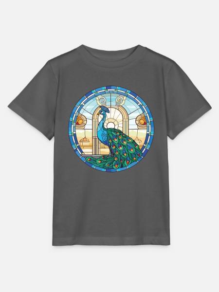 Pfauenbunte Aquarell-Tierillustration - Stanley/Stella Kinder T-Shirt MINI CREATOR - Anthrazit