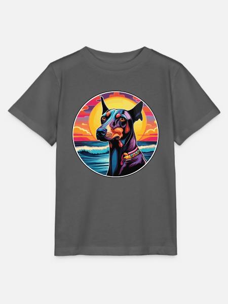 Dobermann Hunderasse Buntes Karikatur-Aquarell - Stanley/Stella Kinder T-Shirt MINI CREATOR  - Anthrazit