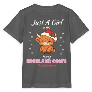 Just a Girl who loves Highland Cows & Christmas - Stanley/Stella Kinder T-Shirt MINI CREATOR  - Anthrazit - Vorne - Kain (125cm)