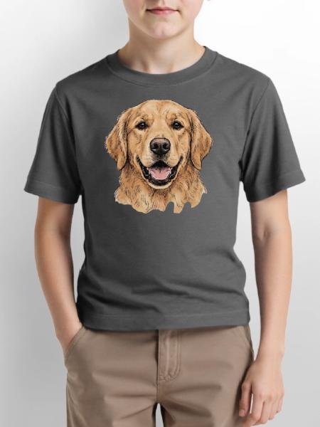 Goldener Retriever Porträt Illustration - Stanley/Stella Kinder T-Shirt MINI CREATOR - Anthrazit - Vorne - Kain (125cm)