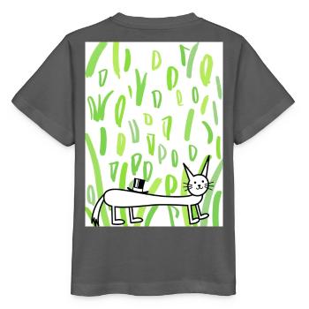 Zylinderkatze im Grünrausch - Stanley/Stella Kinder T-Shirt MINI CREATOR  - Anthrazit - Hinten - Kain (125cm)