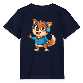 Hund Lustige Zeichentrickfigur Kopfhörer Musik - Stanley/Stella Kinder T-Shirt MINI CREATOR  - Navy - Vorne - Kain (125cm)
