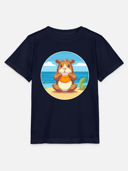Meerschweinchen Karikatur Yoga Strand Sommer Illustration - Stanley/Stella Kinder T-Shirt MINI CREATOR - Navy