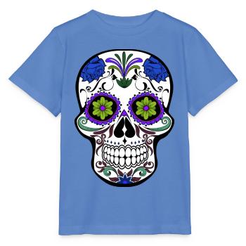 mexikanischer Schädel - Stanley/Stella Kinder T-Shirt MINI CREATOR  - Blau - Vorne - Taisha (125cm)