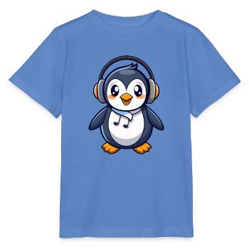 Pinguin Lustige Zeichentrickfigur Kopfhörermusik - Stanley/Stella Kinder T-Shirt MINI CREATOR  - Blau - Vorne - Taisha (125cm)